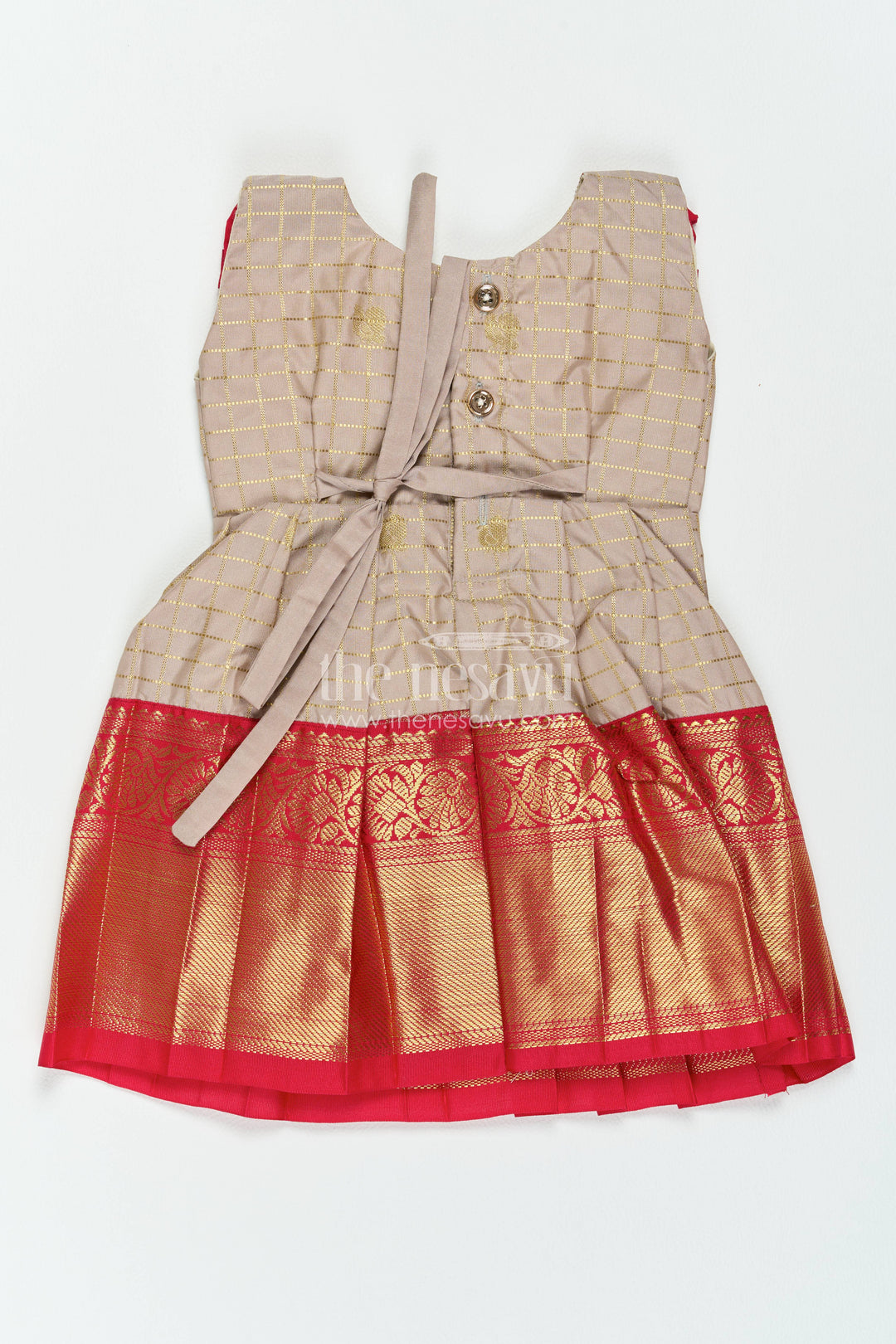 The Nesavu Girls Kanchi Silk Frock Silk Frock for Girls in Grey for Traditional Events Nesavu Nesavu Silk Frock For Girls In Grey For Parties And Memorable Photos