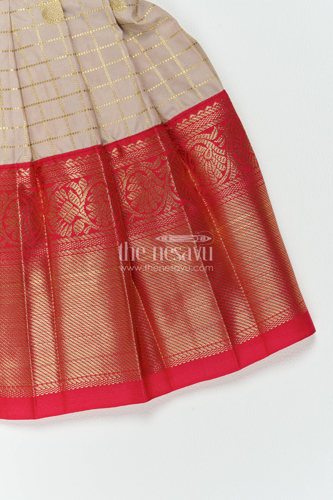The Nesavu Girls Kanchi Silk Frock Silk Frock for Girls in Grey for Traditional Events Nesavu Nesavu Silk Frock For Girls In Grey For Parties And Memorable Photos