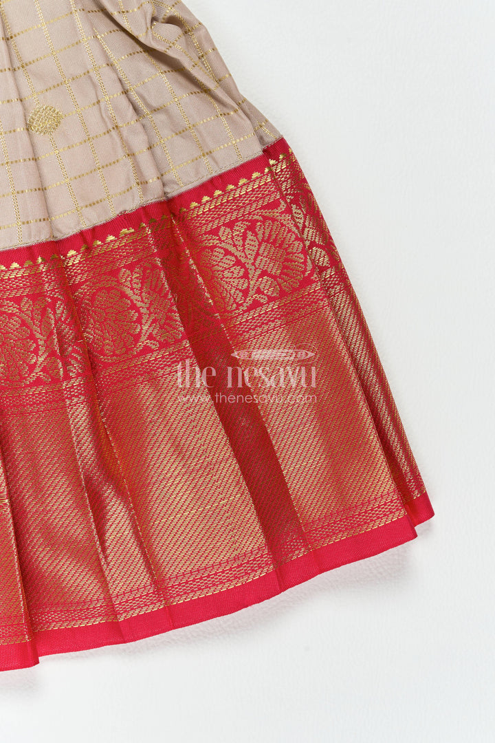 The Nesavu Girls Kanchi Silk Frock Silk Frock for Girls in Grey for Traditional Events Nesavu Nesavu Silk Frock For Girls In Grey For Parties And Memorable Photos