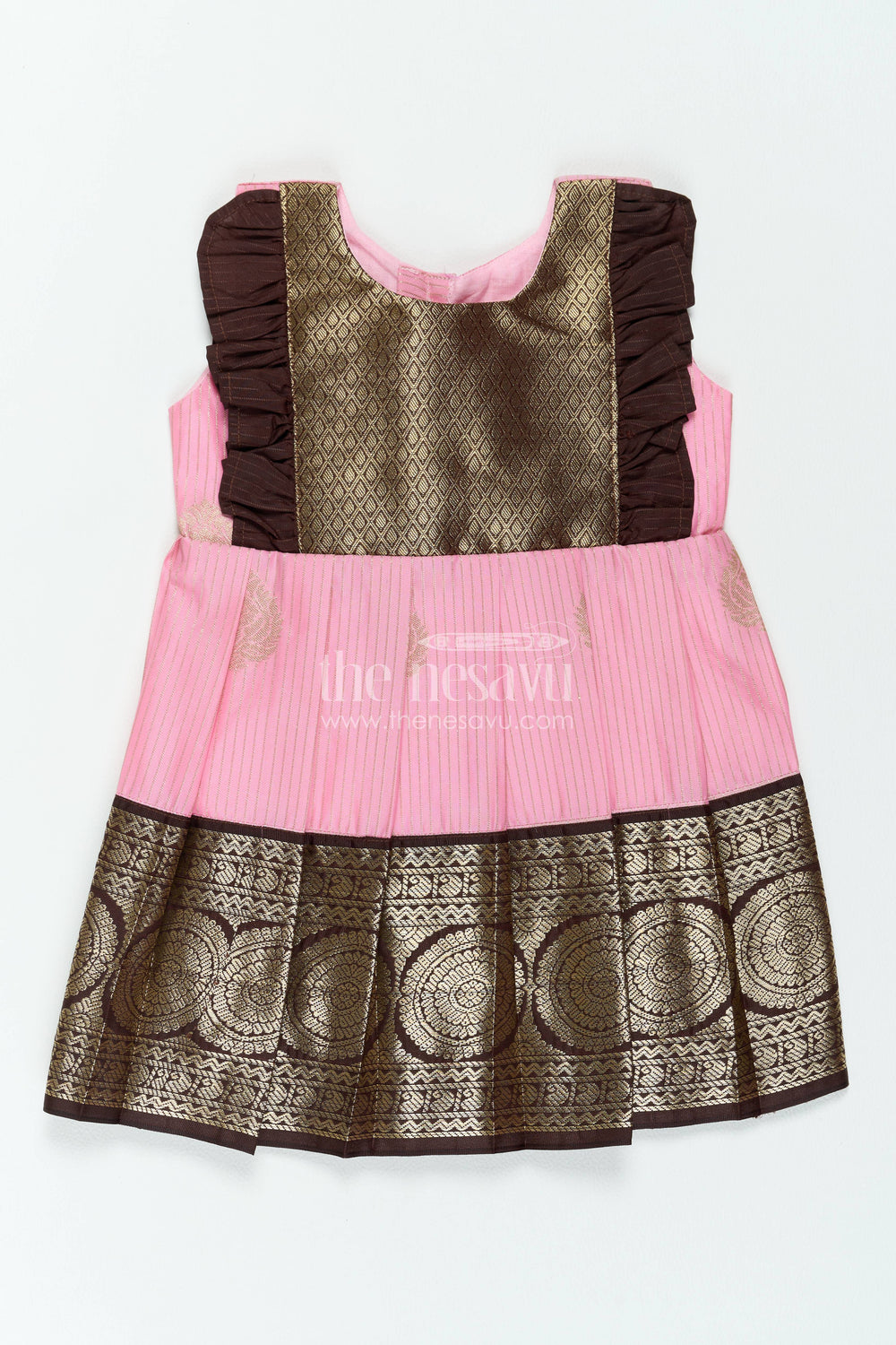 The Nesavu Girls Kanchi Silk Frock Silk Frock for Girls in Peach for Family Celebrations Nesavu 12 (3M) / Peach / Style 1 KSF091CA-12 Nesavu Silk Frock For Girls In Peach For Family Celebrations KSF091CA-12