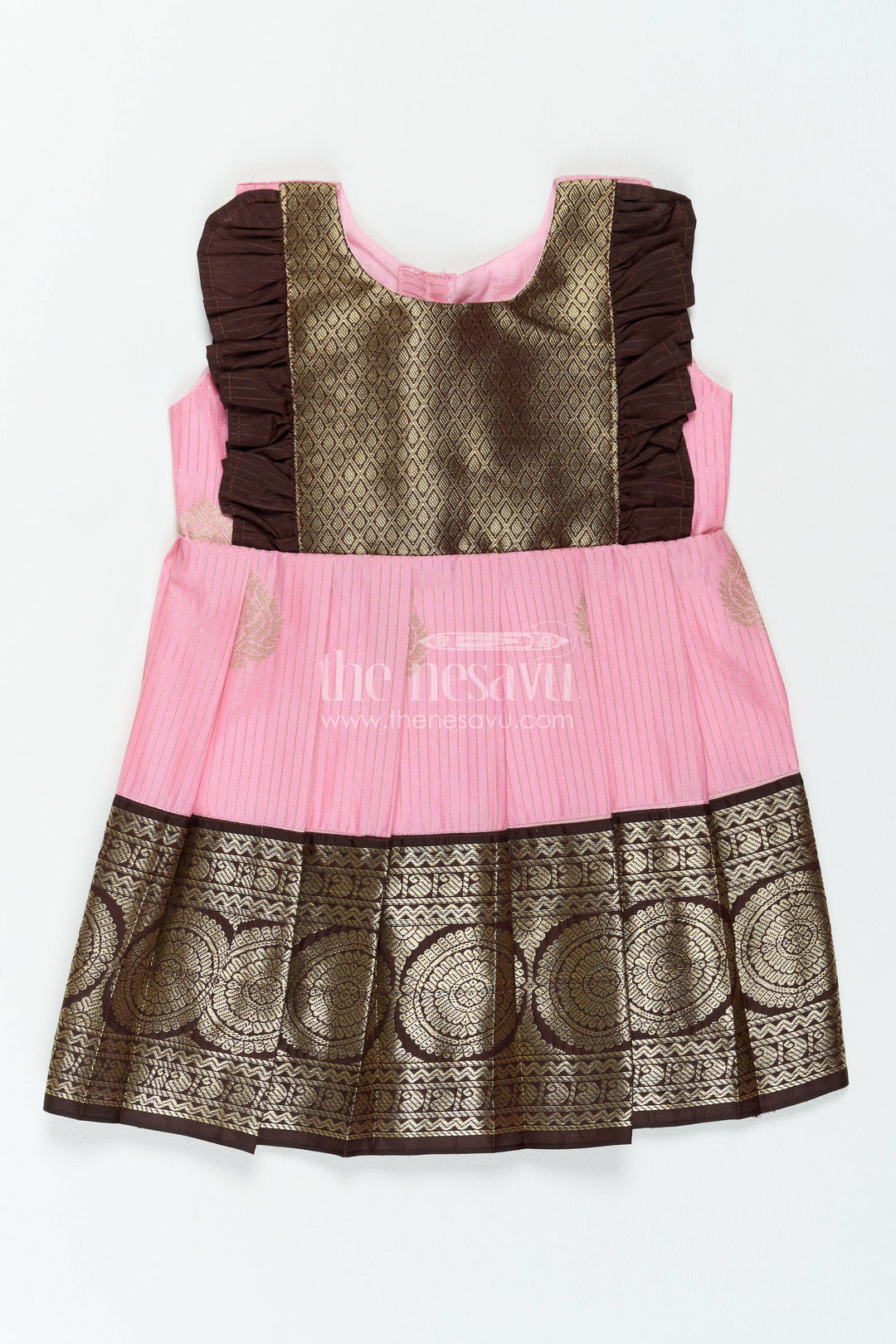 The Nesavu Girls Kanchi Silk Frock Silk Frock for Girls in Peach for Family Celebrations Nesavu 12 (3M) / Peach / Style 1 KSF091CA-12 Nesavu Silk Frock For Girls In Peach For Family Celebrations KSF091CA-12