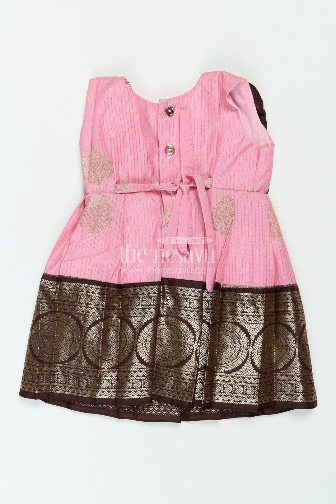 The Nesavu Girls Kanchi Silk Frock Silk Frock for Girls in Peach for Family Celebrations Nesavu Nesavu Silk Frock For Girls In Peach For Family Celebrations