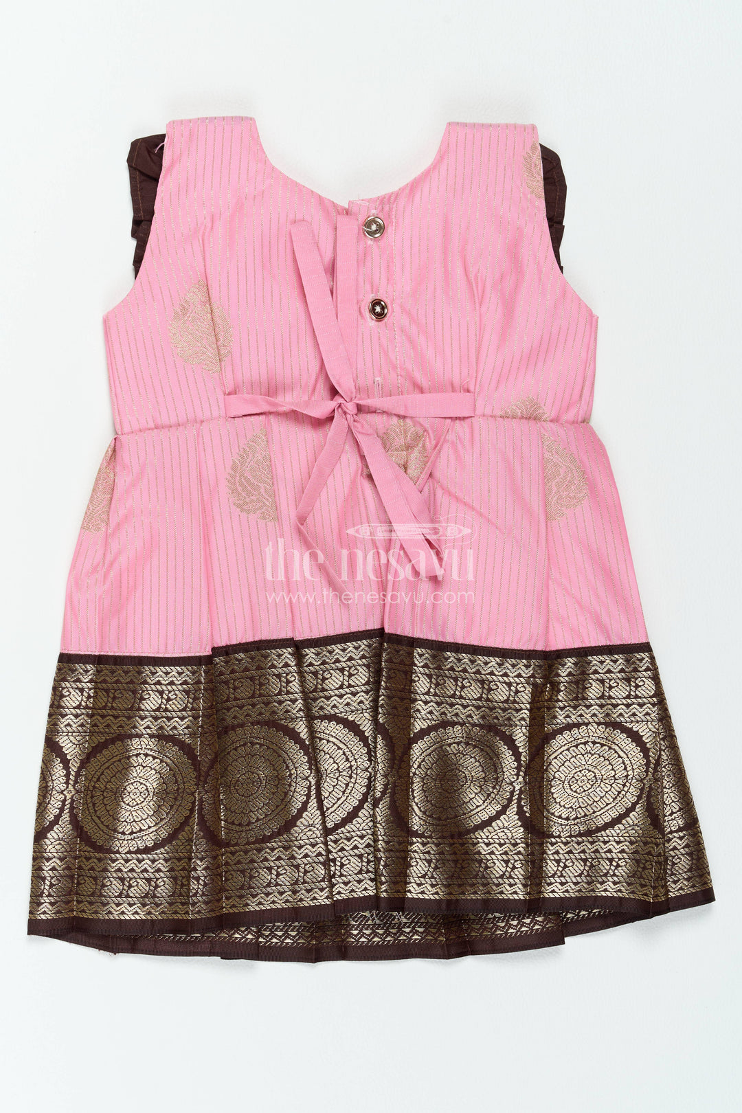 The Nesavu Girls Kanchi Silk Frock Silk Frock for Girls in Peach for Family Celebrations Nesavu Nesavu Silk Frock For Girls In Peach For Family Celebrations