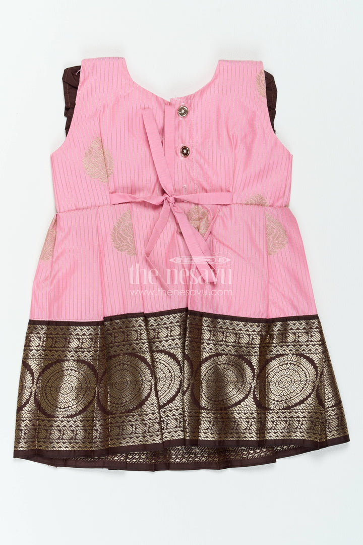 The Nesavu Girls Kanchi Silk Frock Silk Frock for Girls in Peach for Family Celebrations Nesavu Nesavu Silk Frock For Girls In Peach For Family Celebrations