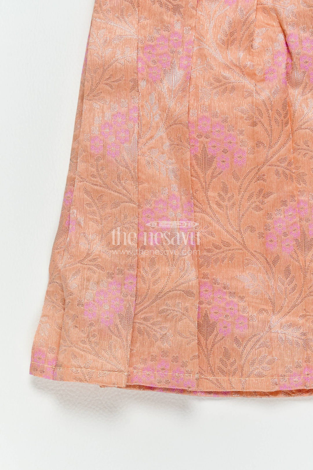The Nesavu Girls Kanchi Silk Frock Silk Frock for Girls in Peach for Traditional Events Nesavu Nesavu Silk Frock For Girls With Woven Texture For Weddings And Family