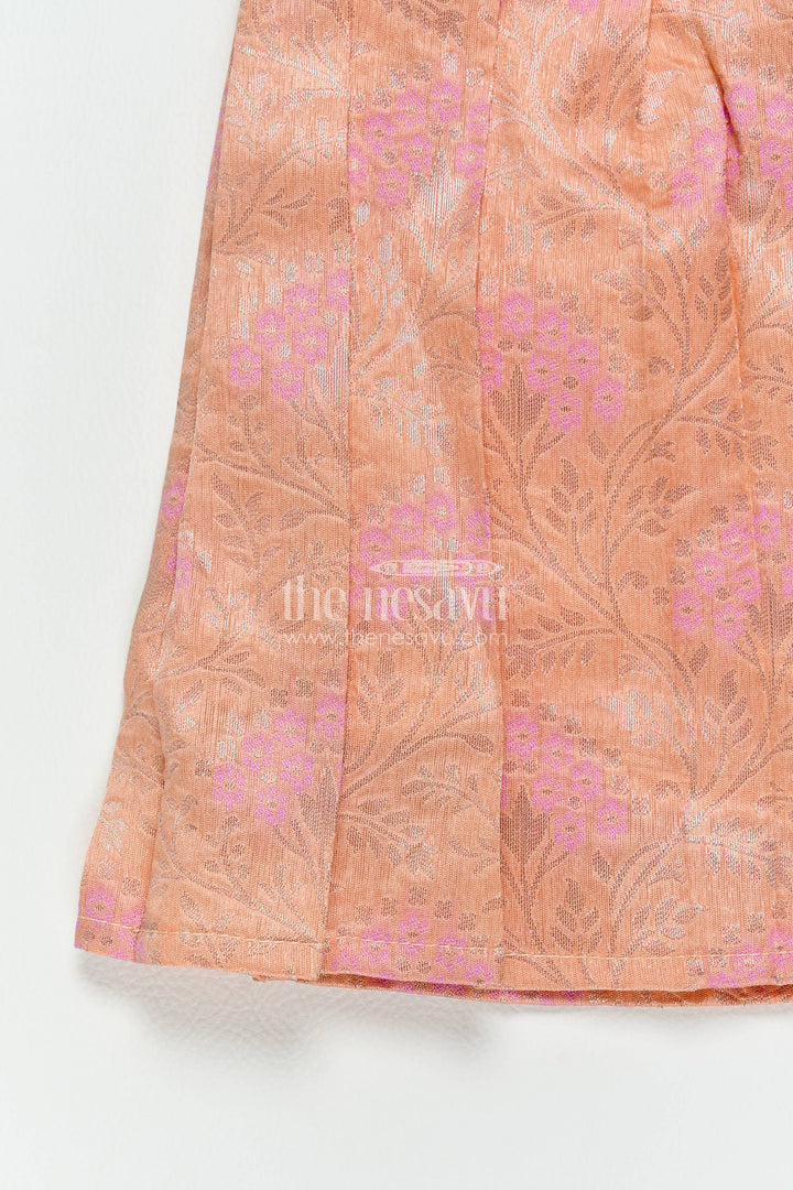 The Nesavu Girls Kanchi Silk Frock Silk Frock for Girls in Peach for Traditional Events Nesavu Nesavu Silk Frock For Girls With Woven Texture For Weddings And Family