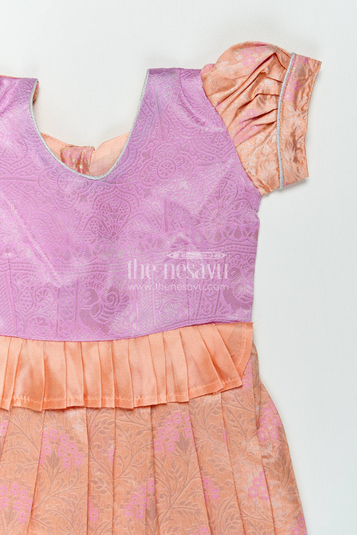 The Nesavu Girls Kanchi Silk Frock Silk Frock for Girls in Peach for Traditional Events Nesavu Nesavu Silk Frock For Girls With Woven Texture For Weddings And Family