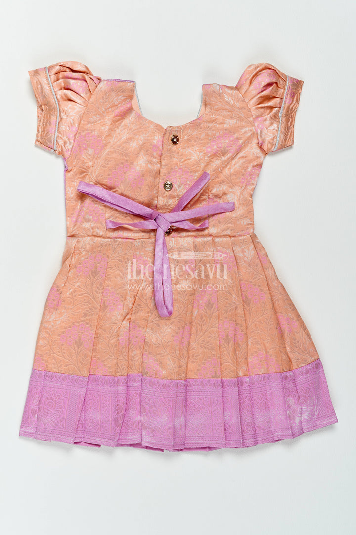 The Nesavu Girls Kanchi Silk Frock Silk Frock for Girls in Peach for Traditional Events Nesavu Nesavu Silk Frock For Girls With Woven Texture For Weddings And Family