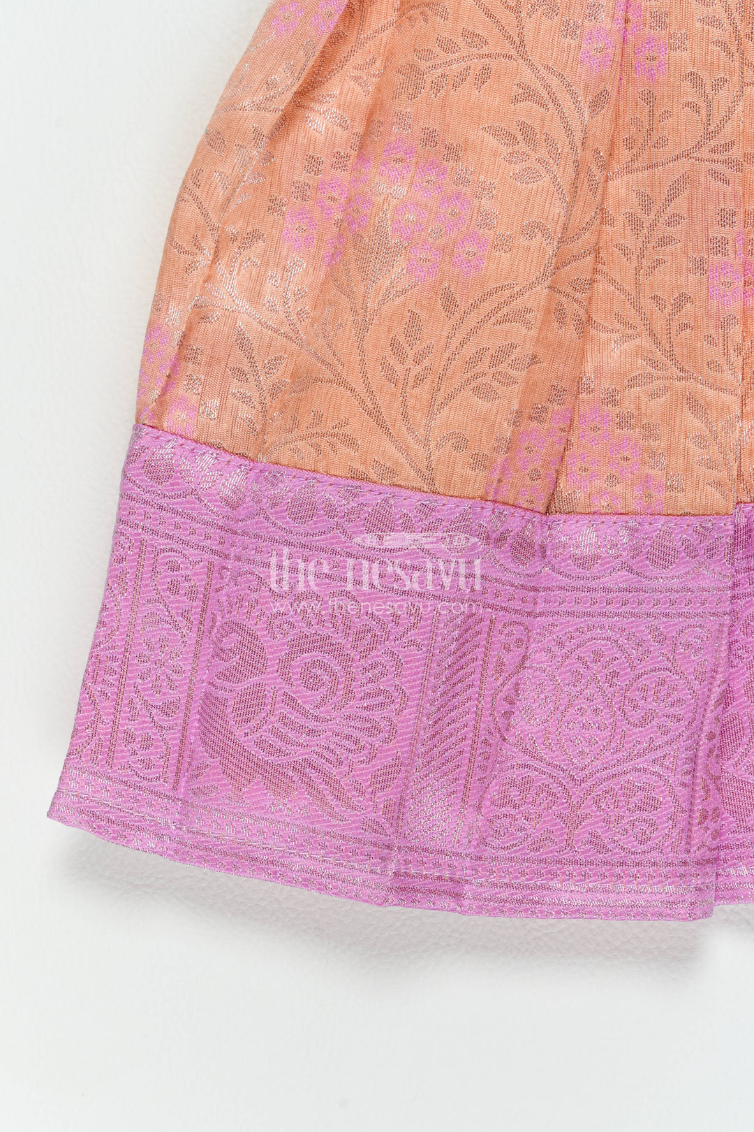 The Nesavu Girls Kanchi Silk Frock Silk Frock for Girls in Peach for Traditional Events Nesavu Nesavu Silk Frock For Girls With Woven Texture For Weddings And Family