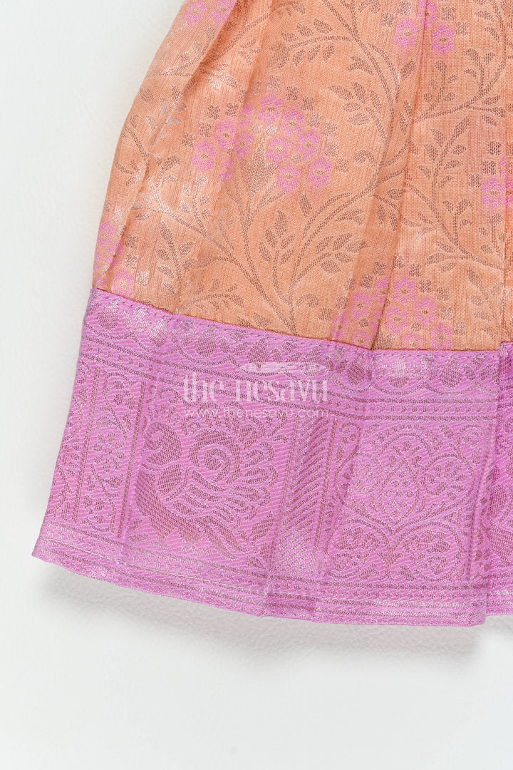 The Nesavu Girls Kanchi Silk Frock Silk Frock for Girls in Peach for Traditional Events Nesavu Nesavu Silk Frock For Girls With Woven Texture For Weddings And Family