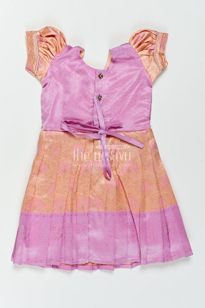 The Nesavu Girls Kanchi Silk Frock Silk Frock for Girls in Peach for Traditional Events Nesavu Nesavu Silk Frock For Girls With Woven Texture For Weddings And Family