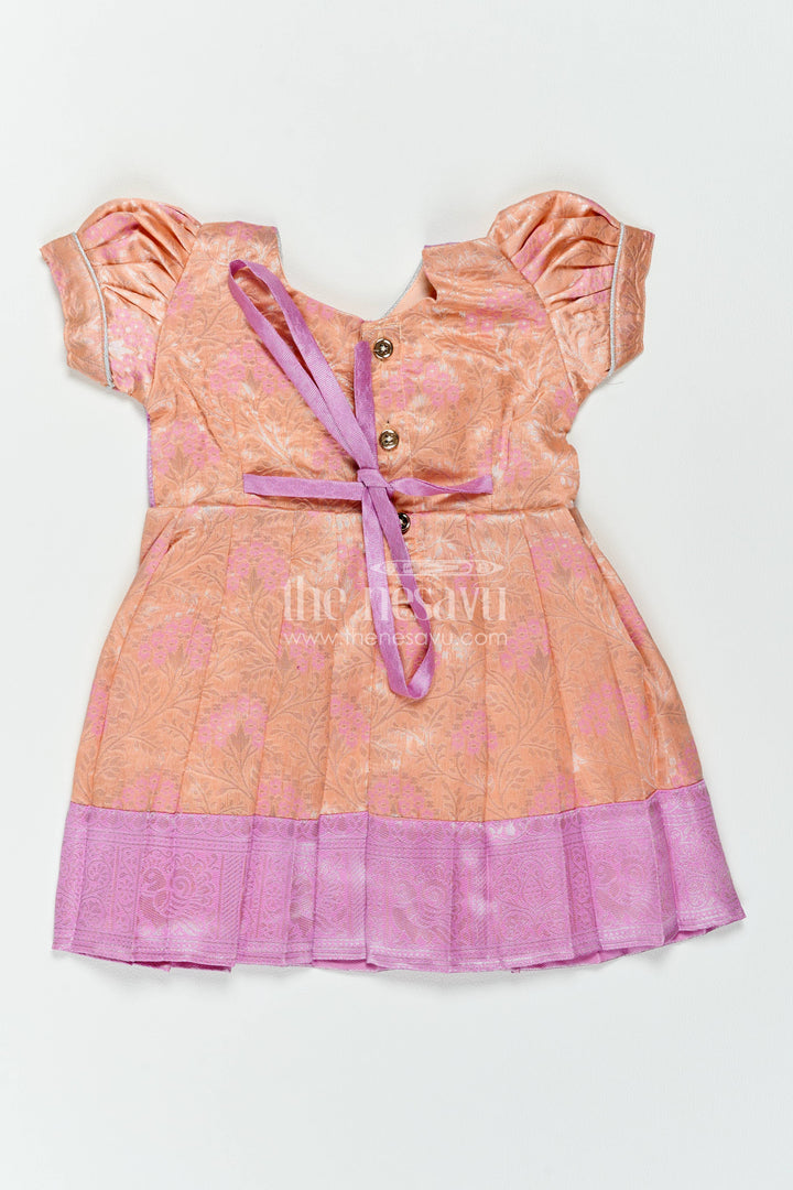 The Nesavu Girls Kanchi Silk Frock Silk Frock for Girls in Peach for Traditional Events Nesavu Nesavu Silk Frock For Girls With Woven Texture For Weddings And Family