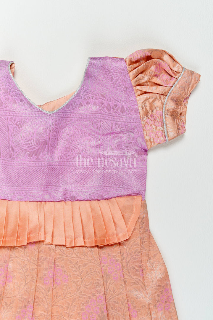 The Nesavu Girls Kanchi Silk Frock Silk Frock for Girls in Peach for Traditional Events Nesavu Nesavu Silk Frock For Girls With Woven Texture For Weddings And Family