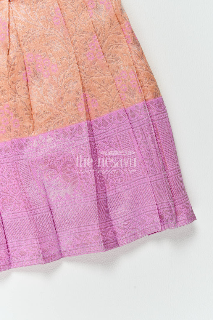 The Nesavu Girls Kanchi Silk Frock Silk Frock for Girls in Peach for Traditional Events Nesavu Nesavu Silk Frock For Girls With Woven Texture For Weddings And Family