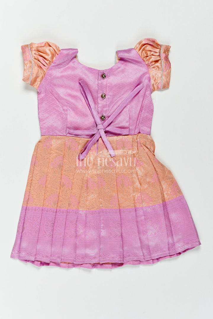 The Nesavu Girls Kanchi Silk Frock Silk Frock for Girls in Peach for Traditional Events Nesavu Nesavu Silk Frock For Girls With Woven Texture For Weddings And Family