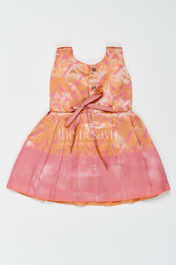 The Nesavu Girls Kanchi Silk Frock Silk Frock for Girls in Peach with an Occasion Ready Finish Nesavu Nesavu Silk Frock For Girls In Peach For Parties And Memorable Photos