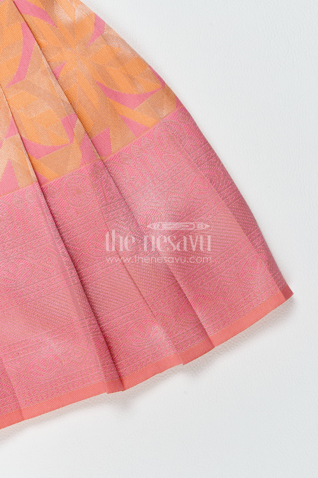 The Nesavu Girls Kanchi Silk Frock Silk Frock for Girls in Peach with an Occasion Ready Finish Nesavu Nesavu Silk Frock For Girls In Peach For Parties And Memorable Photos
