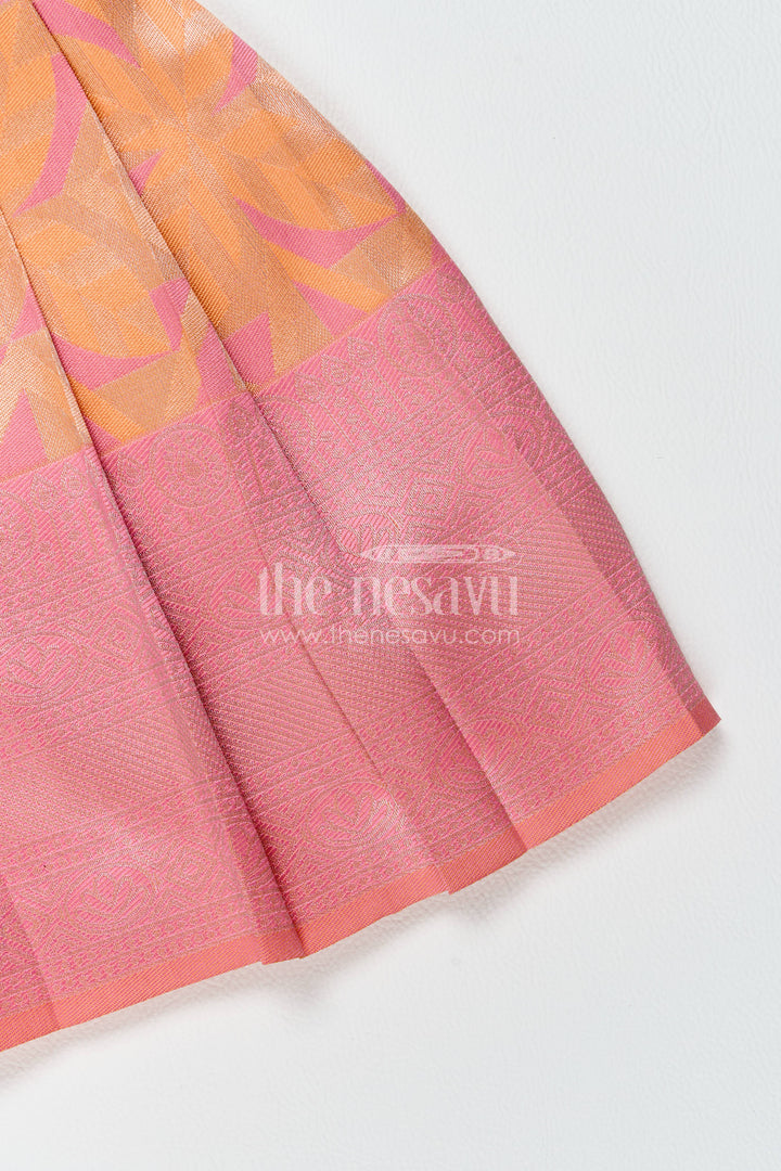 The Nesavu Girls Kanchi Silk Frock Silk Frock for Girls in Peach with an Occasion Ready Finish Nesavu Nesavu Silk Frock For Girls In Peach For Parties And Memorable Photos
