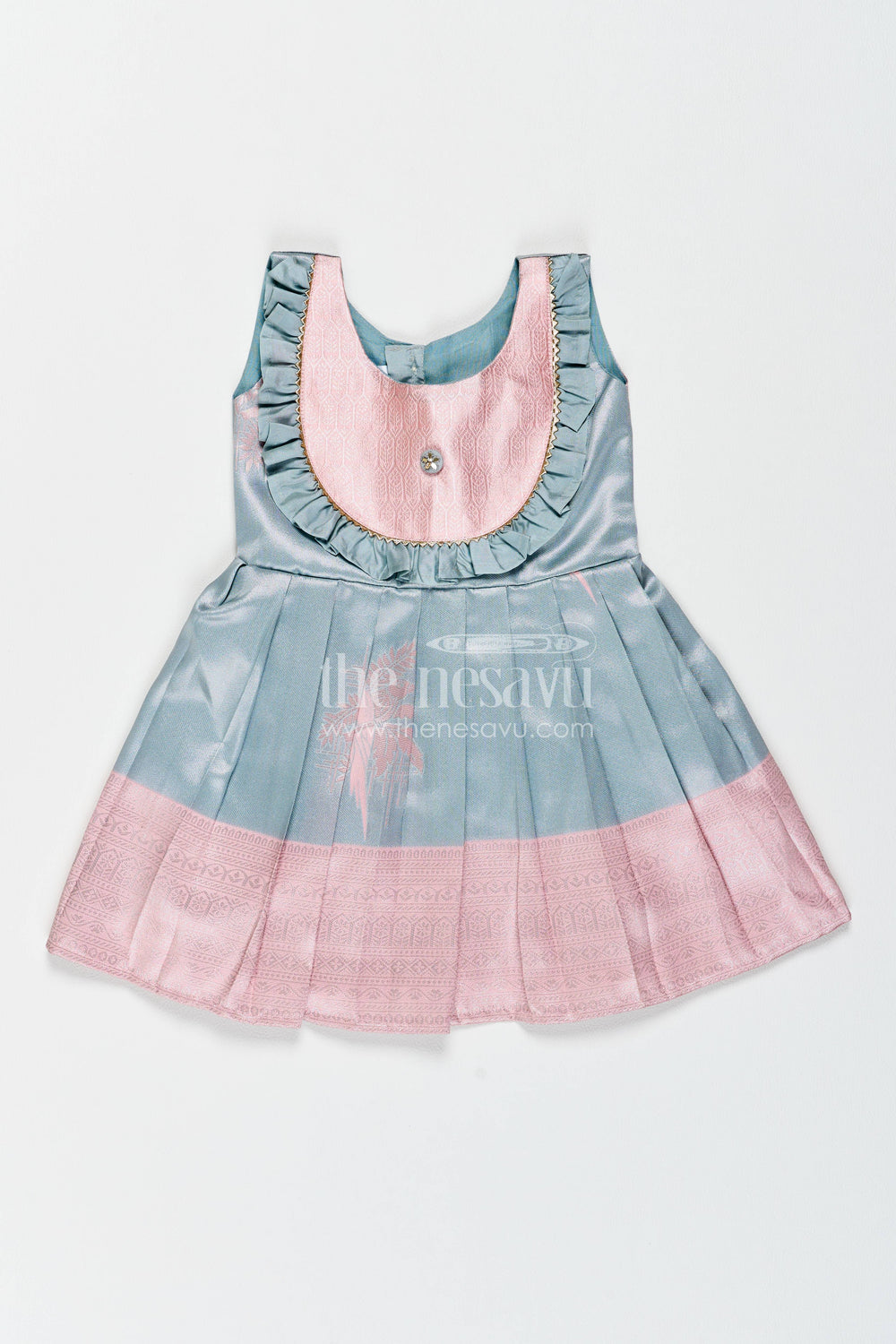 The Nesavu Girls Kanchi Silk Frock Silk Frock for Girls in Pink for Traditional Events Nesavu 16 (1Y) / Pink / Style 1 KSF084AA-16 Nesavu Silk Frock For Girls In Pink For Parties And Memorable Photos KSF084AA-16