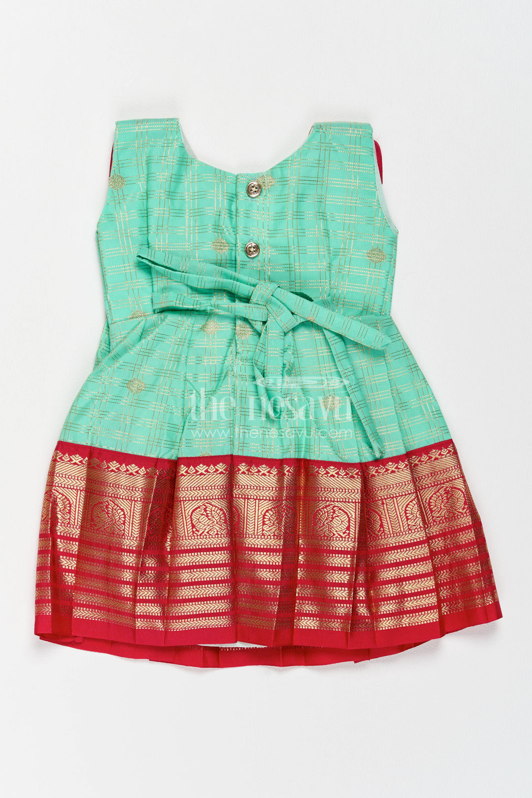 The Nesavu Girls Kanchi Silk Frock Silk Frock for Girls in Turquoise for Family Celebrations Nesavu Nesavu Silk Frock For Girls In Turquoise For Parties And Memorable