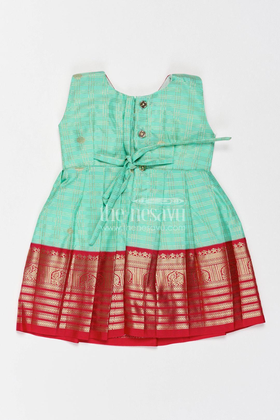 The Nesavu Girls Kanchi Silk Frock Silk Frock for Girls in Turquoise for Family Celebrations Nesavu Nesavu Silk Frock For Girls In Turquoise For Parties And Memorable