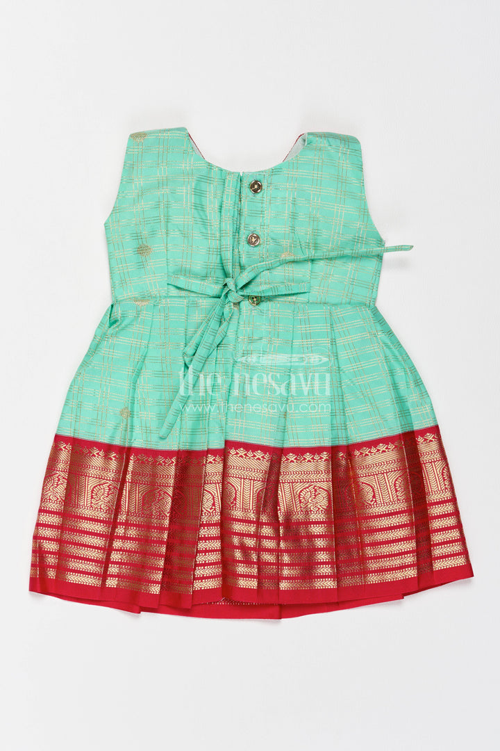 The Nesavu Girls Kanchi Silk Frock Silk Frock for Girls in Turquoise for Family Celebrations Nesavu Nesavu Silk Frock For Girls In Turquoise For Parties And Memorable