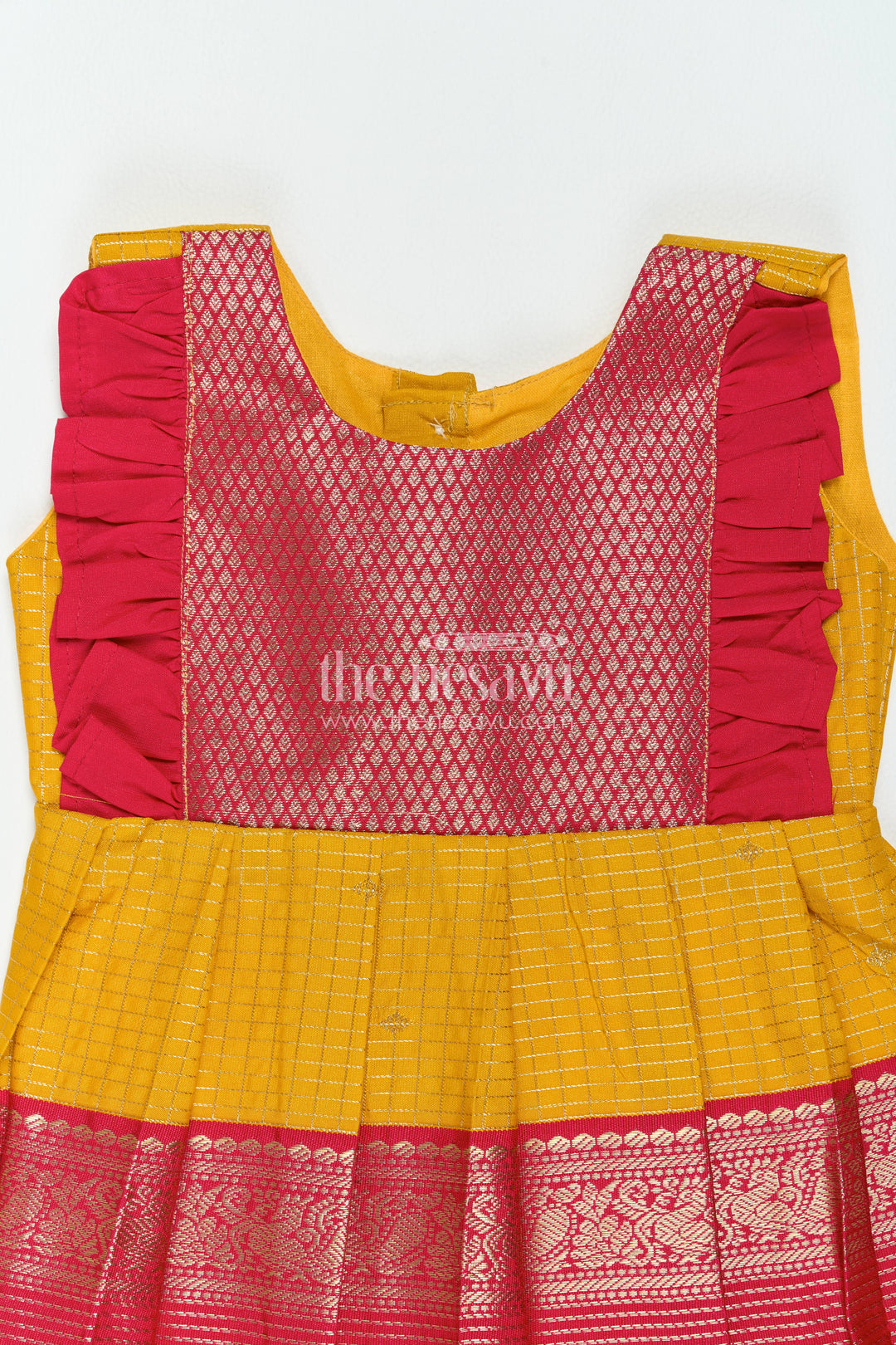 The Nesavu Girls Kanchi Silk Frock Silk Frock for Girls in Yellow with an Occasion Ready Finish Nesavu Nesavu Silk Frock For Girls In Yellow For Parties And Memorable Photos