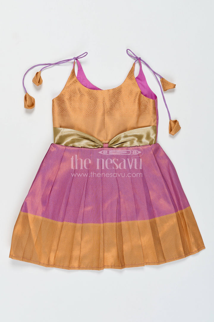 The Nesavu Girls Kanchi Silk Frock Silk Frock for Girls with Jacquard Weave for Festive Occasions Nesavu 20 (3Y) / Purple / Style 1 KSF065BA-20 Nesavu Silk Frock For Girls In Purple For Parties And Memorable Photos KSF065BA-20