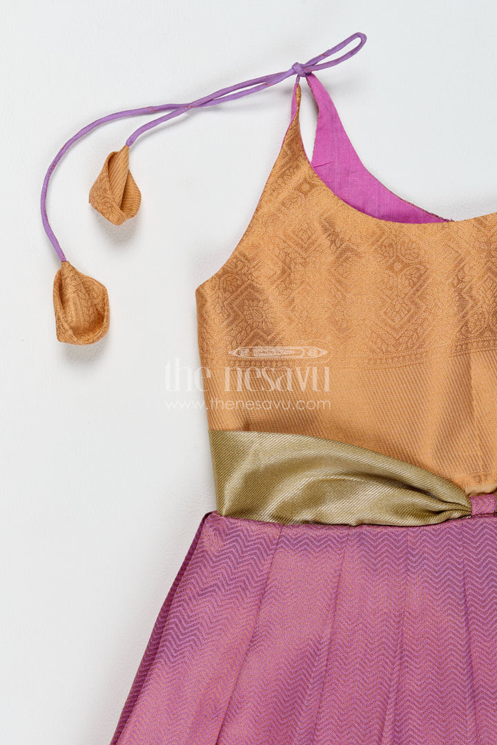 The Nesavu Girls Kanchi Silk Frock Silk Frock for Girls with Jacquard Weave for Festive Occasions Nesavu Nesavu Silk Frock For Girls In Purple For Parties And Memorable Photos