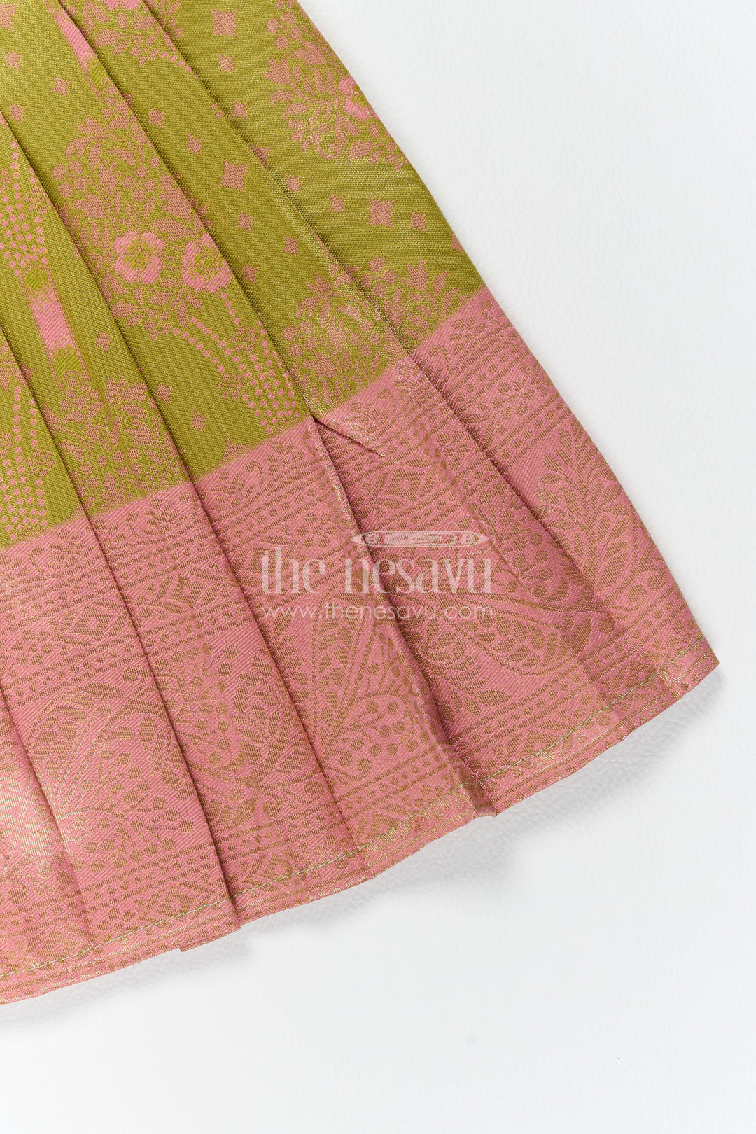 The Nesavu Girls Kanchi Silk Frock Silk Frock for Girls with Woven Texture for Festive Occasions Nesavu Nesavu Silk Frock For Girls In Gold For Parties And Memorable Photos