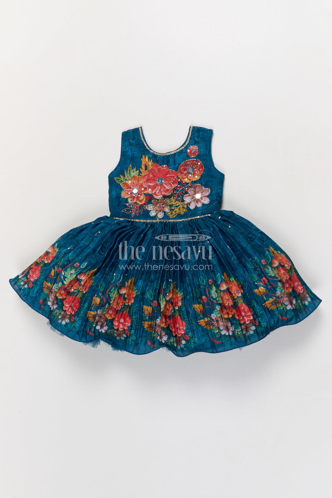 The Nesavu Silk Frock Silk Frock for Naming Ceremony and Festive Occasions Nesavu 18 (2Y) / Blue SF1069B-18 Nesavu silk frock baby girls ethnic motifs naming ceremonies festive celebrations