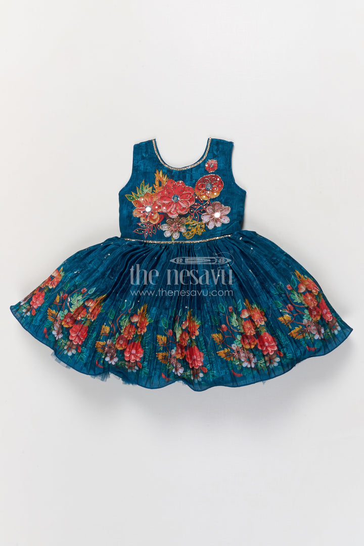 The Nesavu Silk Frock Silk Frock for Naming Ceremony and Festive Occasions Nesavu 18 (2Y) / Blue SF1069B-18 Nesavu silk frock baby girls ethnic motifs naming ceremonies festive celebrations