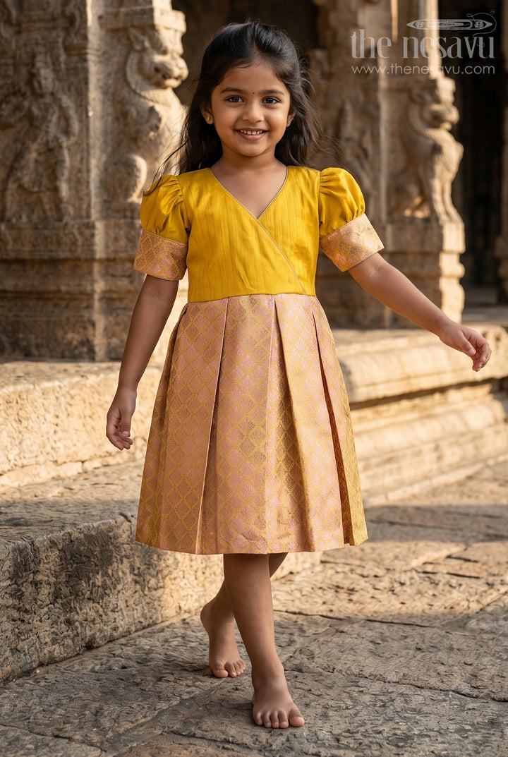 The Nesavu Silk Frock Silk Frock for Toddler Girls Perfect for Traditional Festivals and Temple Visits Nesavu 18 (2Y) / Yellow SF1057A-18 Nesavu silk frock toddler girls semi banaras bottom  ideal Diwali temple visits