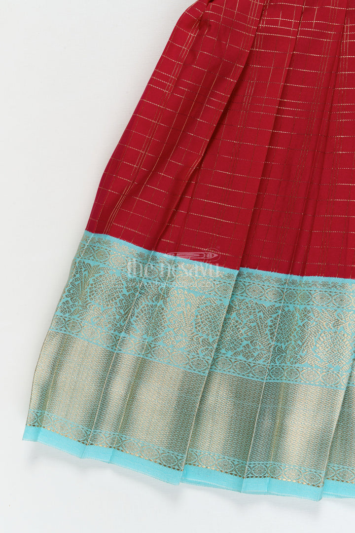 The Nesavu Girls Kanchi Silk Frock Silk Frock for Toddler Girls with Bridal Saree Inspired Detailing for Festive Occasions Nesavu Nesavu toddler girl silk frock with bridal saree inspired zari borders for traditional functions