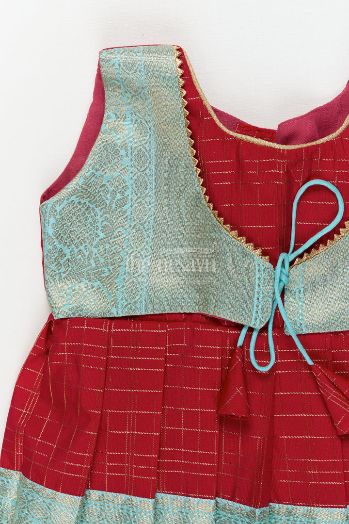 The Nesavu Girls Kanchi Silk Frock Silk Frock for Toddler Girls with Bridal Saree Inspired Detailing for Festive Occasions Nesavu Nesavu toddler girl silk frock with bridal saree inspired zari borders for traditional functions