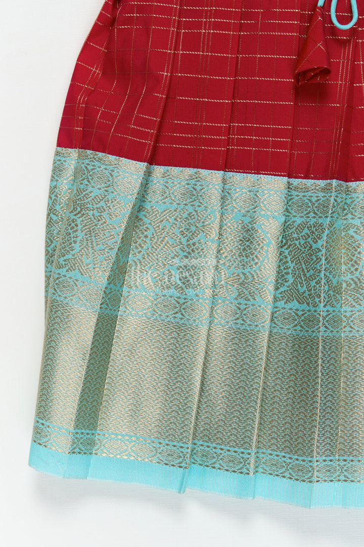 The Nesavu Girls Kanchi Silk Frock Silk Frock for Toddler Girls with Bridal Saree Inspired Detailing for Festive Occasions Nesavu Nesavu toddler girl silk frock with bridal saree inspired zari borders for traditional functions