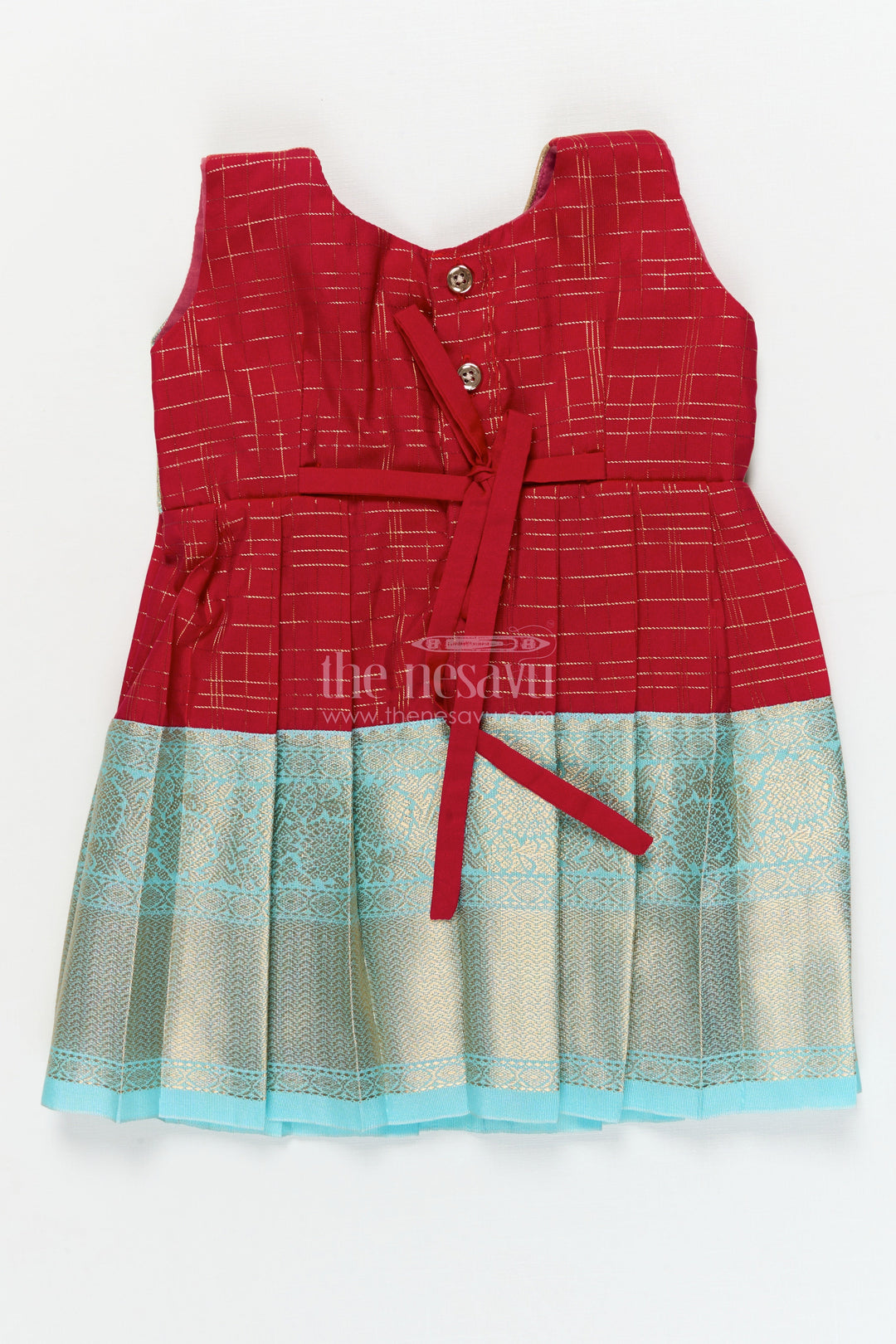 The Nesavu Girls Kanchi Silk Frock Silk Frock for Toddler Girls with Bridal Saree Inspired Detailing for Festive Occasions Nesavu Nesavu toddler girl silk frock with bridal saree inspired zari borders for traditional functions