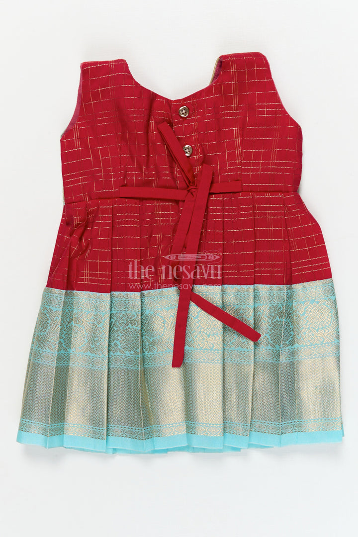 The Nesavu Girls Kanchi Silk Frock Silk Frock for Toddler Girls with Bridal Saree Inspired Detailing for Festive Occasions Nesavu Nesavu toddler girl silk frock with bridal saree inspired zari borders for traditional functions