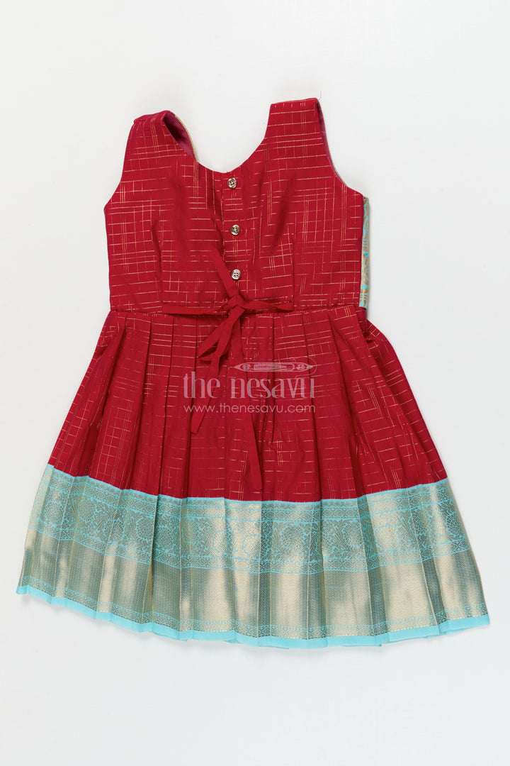 The Nesavu Girls Kanchi Silk Frock Silk Frock for Toddler Girls with Bridal Saree Inspired Detailing for Festive Occasions Nesavu Nesavu toddler girl silk frock with bridal saree inspired zari borders for traditional functions