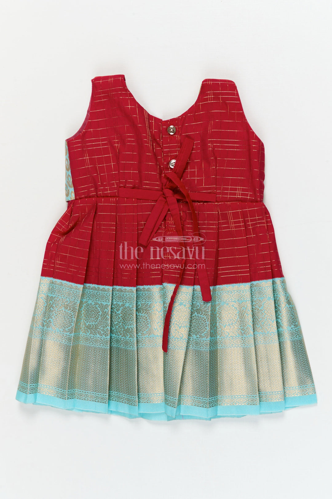 The Nesavu Girls Kanchi Silk Frock Silk Frock for Toddler Girls with Bridal Saree Inspired Detailing for Festive Occasions Nesavu Nesavu toddler girl silk frock with bridal saree inspired zari borders for traditional functions