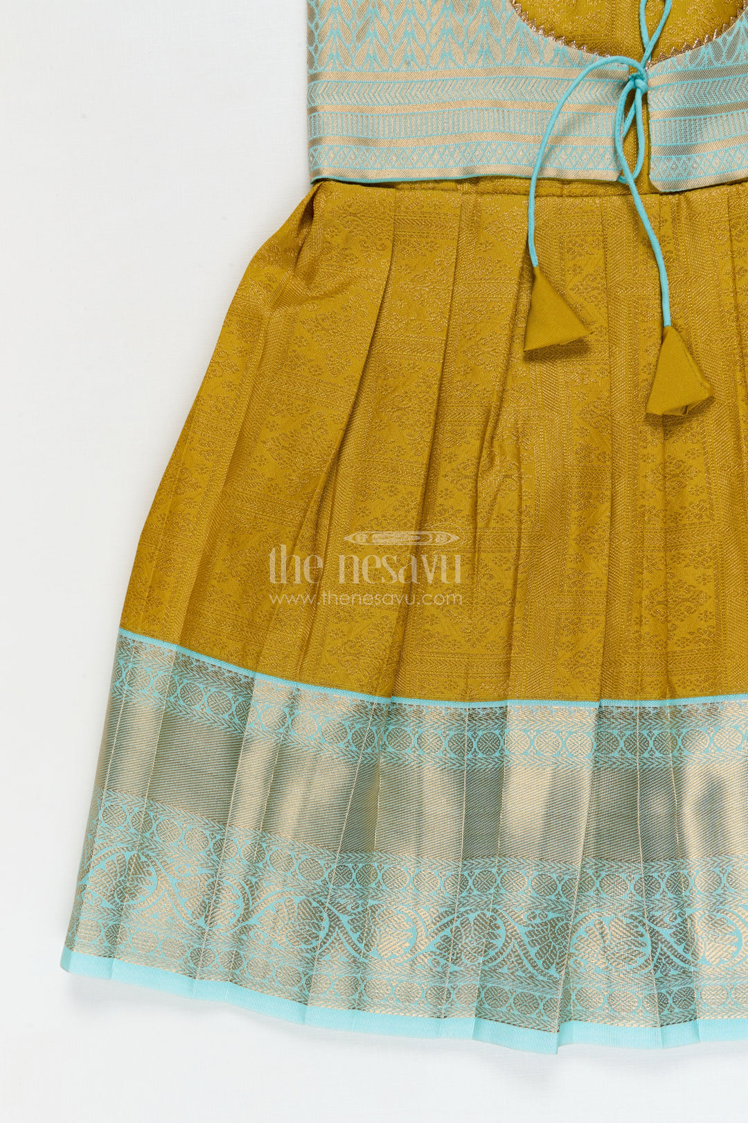 The Nesavu Girls Kanchi Silk Frock Silk Frock for Toddler Girls with Jacquard Kanchivaram Saree Inspired Festive Design Nesavu Nesavu toddler girl silk frock with jacquard Kanchivaram inspired zari borders for festive and traditional wear