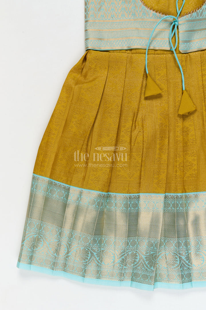 The Nesavu Girls Kanchi Silk Frock Silk Frock for Toddler Girls with Jacquard Kanchivaram Saree Inspired Festive Design Nesavu Nesavu toddler girl silk frock with jacquard Kanchivaram inspired zari borders for festive and traditional wear