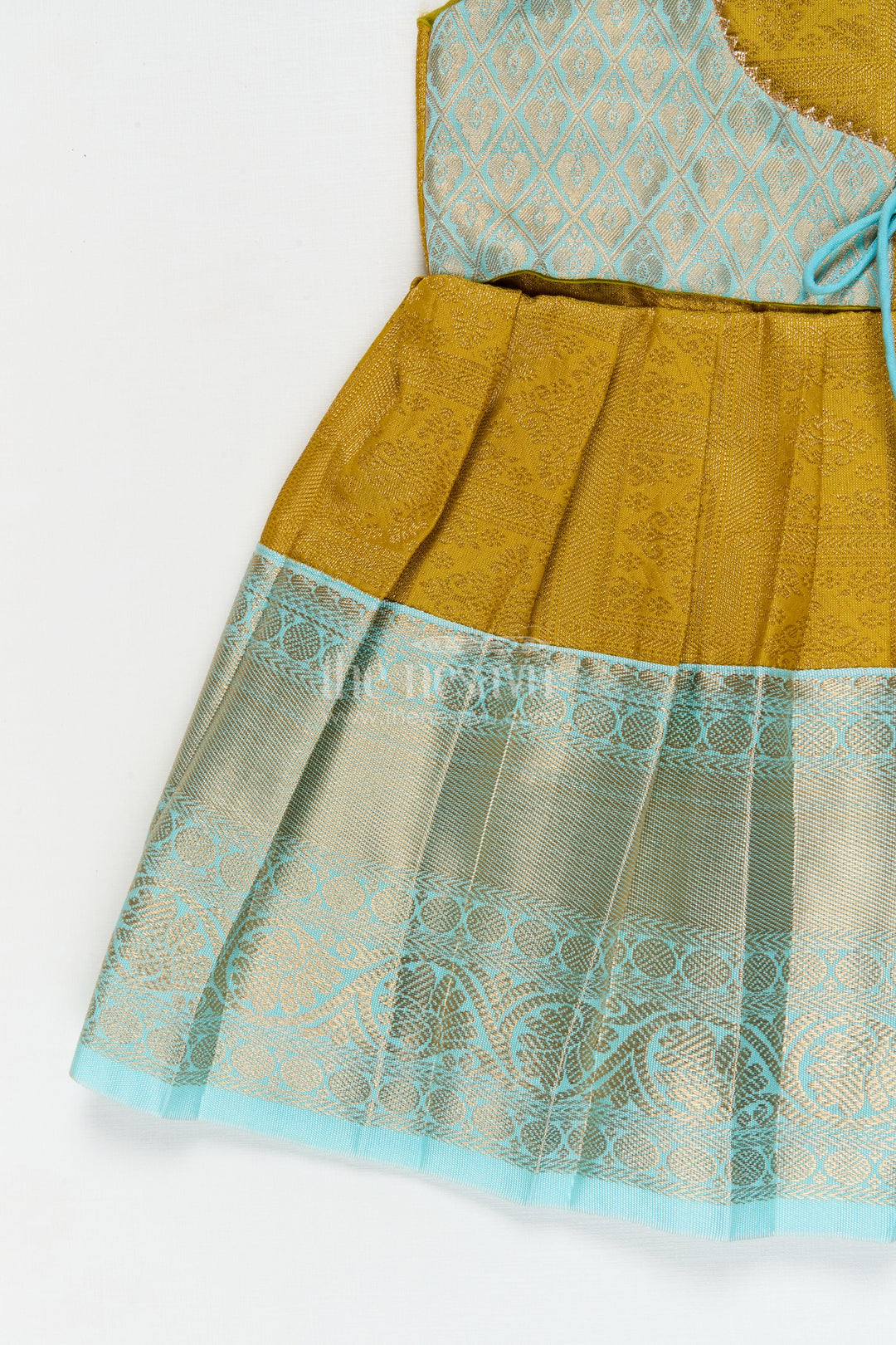 The Nesavu Girls Kanchi Silk Frock Silk Frock for Toddler Girls with Jacquard Kanchivaram Saree Inspired Festive Design Nesavu Nesavu toddler girl silk frock with jacquard Kanchivaram inspired zari borders for festive and traditional wear