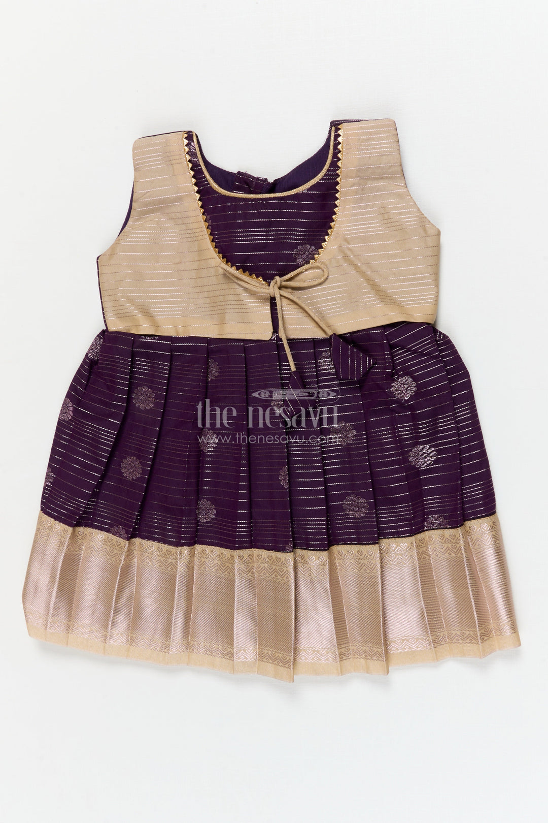 The Nesavu Girls Kanchi Silk Frock Silk Frock for Toddler Girls with Kanchivaram Saree Inspired Festive Design Nesavu 10 (NB) / Blue / style 4 KSF007AD-10 Nesavu toddler girl festive silk frock with Kanchivaram saree inspired zari butta and border detailing