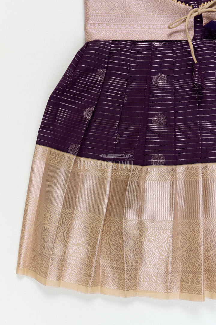 The Nesavu Girls Kanchi Silk Frock Silk Frock for Toddler Girls with Kanchivaram Saree Inspired Festive Design Nesavu Nesavu toddler girl festive silk frock with Kanchivaram saree inspired zari butta and border detailing