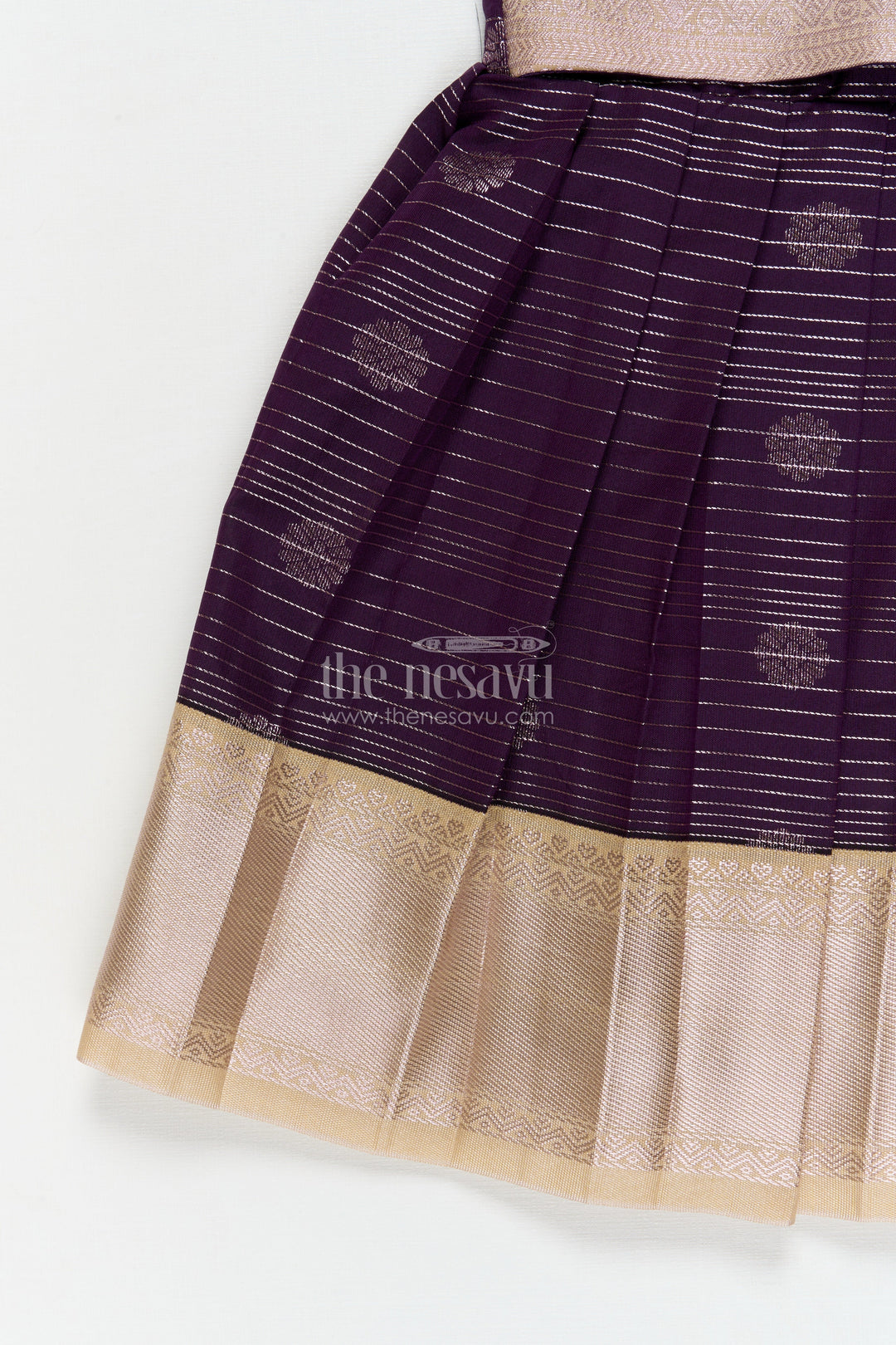 The Nesavu Girls Kanchi Silk Frock Silk Frock for Toddler Girls with Kanchivaram Saree Inspired Festive Design Nesavu Nesavu toddler girl festive silk frock with Kanchivaram saree inspired zari butta and border detailing