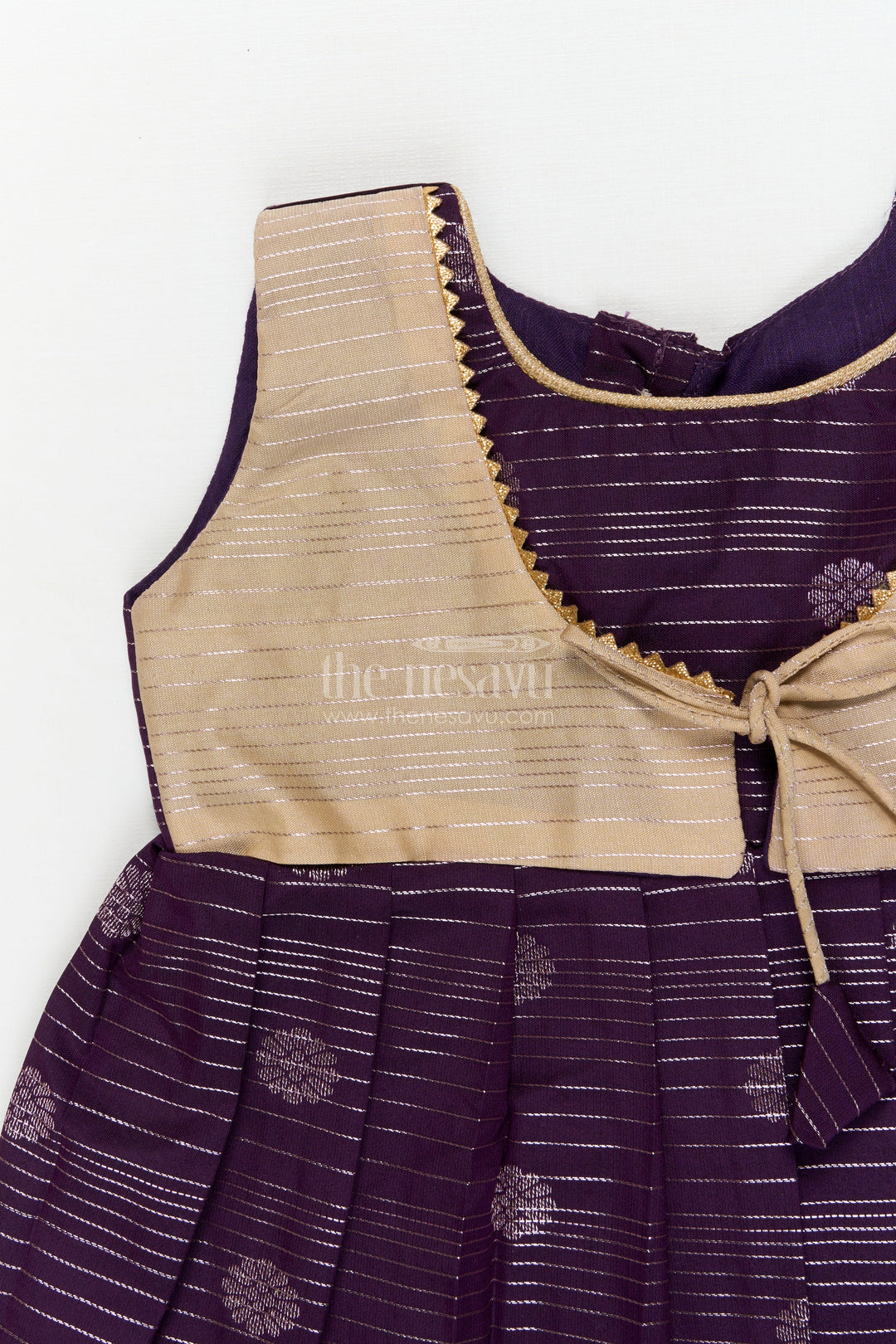 The Nesavu Girls Kanchi Silk Frock Silk Frock for Toddler Girls with Kanchivaram Saree Inspired Festive Design Nesavu Nesavu toddler girl festive silk frock with Kanchivaram saree inspired zari butta and border detailing