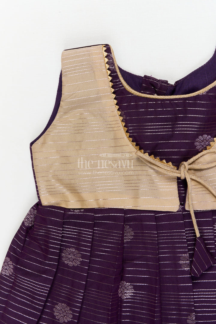 The Nesavu Girls Kanchi Silk Frock Silk Frock for Toddler Girls with Kanchivaram Saree Inspired Festive Design Nesavu Nesavu toddler girl festive silk frock with Kanchivaram saree inspired zari butta and border detailing