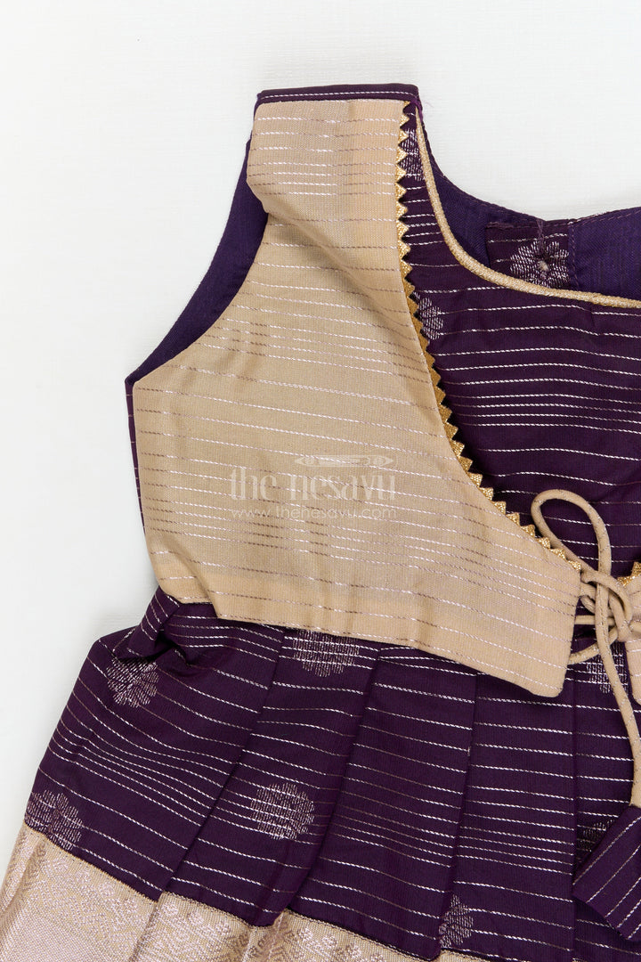 The Nesavu Girls Kanchi Silk Frock Silk Frock for Toddler Girls with Kanchivaram Saree Inspired Festive Design Nesavu Nesavu toddler girl festive silk frock with Kanchivaram saree inspired zari butta and border detailing