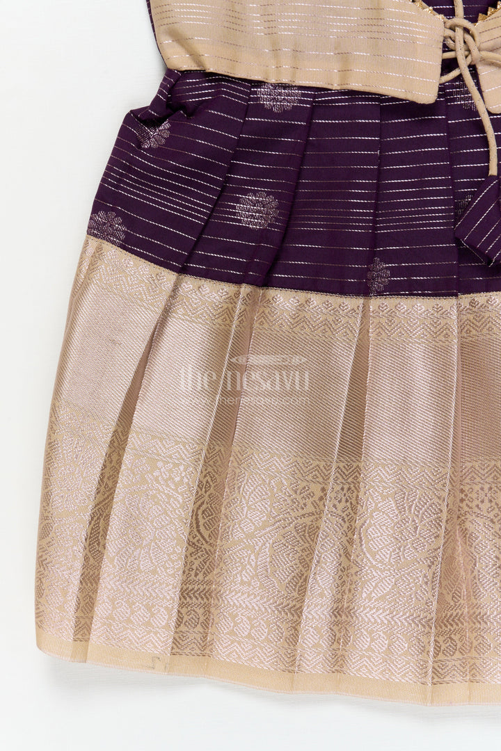 The Nesavu Girls Kanchi Silk Frock Silk Frock for Toddler Girls with Kanchivaram Saree Inspired Festive Design Nesavu Nesavu toddler girl festive silk frock with Kanchivaram saree inspired zari butta and border detailing